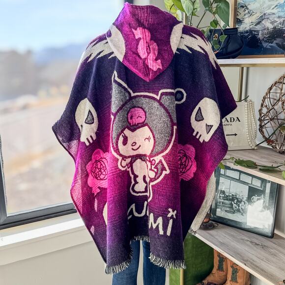 Kuromi Wool Hooded Pullover Poncho, Perfect Gift, Winter Cozy, One Size Fits All - Picture 9 of 10